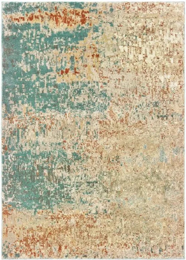 4' x 6' Abstract Power Loom Stain Resistant Area Rug - Foam Blue Pumpkin And Golden Yellow