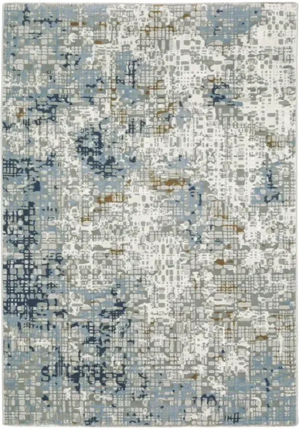 2' x 8' Abstract Power Loom Stain Resistant Runner Rug - Blue Ivory Gray Brown Beige And Light Blue