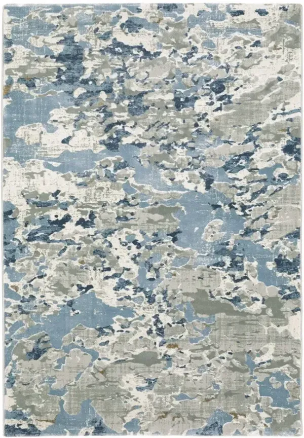 2' x 8' Abstract Power Loom Stain Resistant Runner Rug - Gray Blue Ivory Navy Beige And Brown