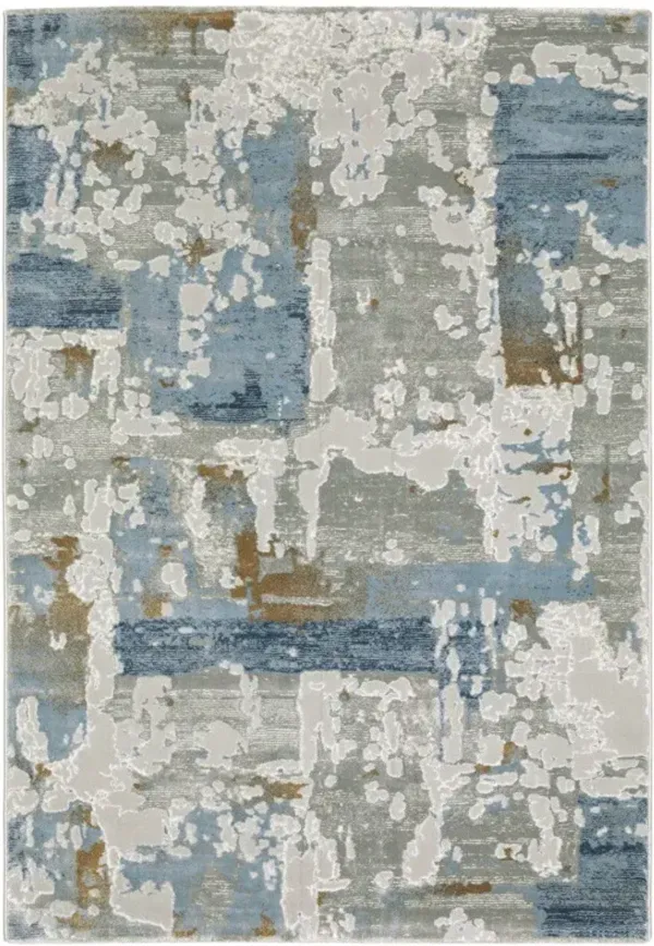 6' x 9' Abstract Power Loom Stain Resistant Area Rug - Gray Blue Navy Ivory And Brown
