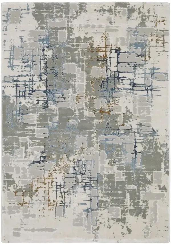 5' x 8' Abstract Power Loom Stain Resistant Area Rug - Gray Blue Brown Ivory And Deep Blue