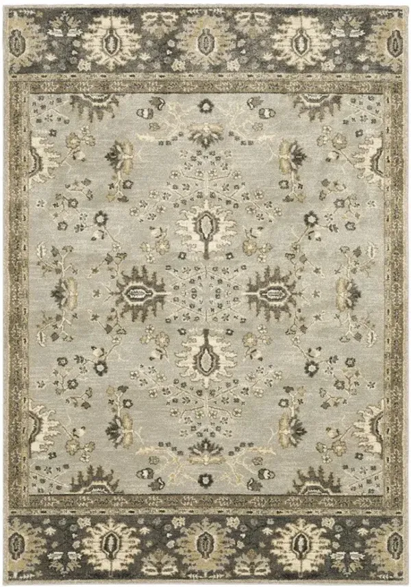 10' x 13' Oriental Power Loom Stain Resistant Area Rug - Gray Brown Tan And Beige