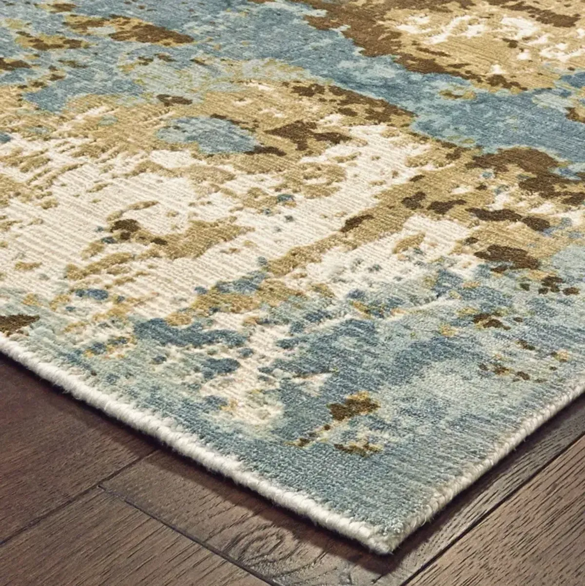 2' x 10' Abstract Hand Loomed Stain Resistant Runner Rug - Blue And Brown