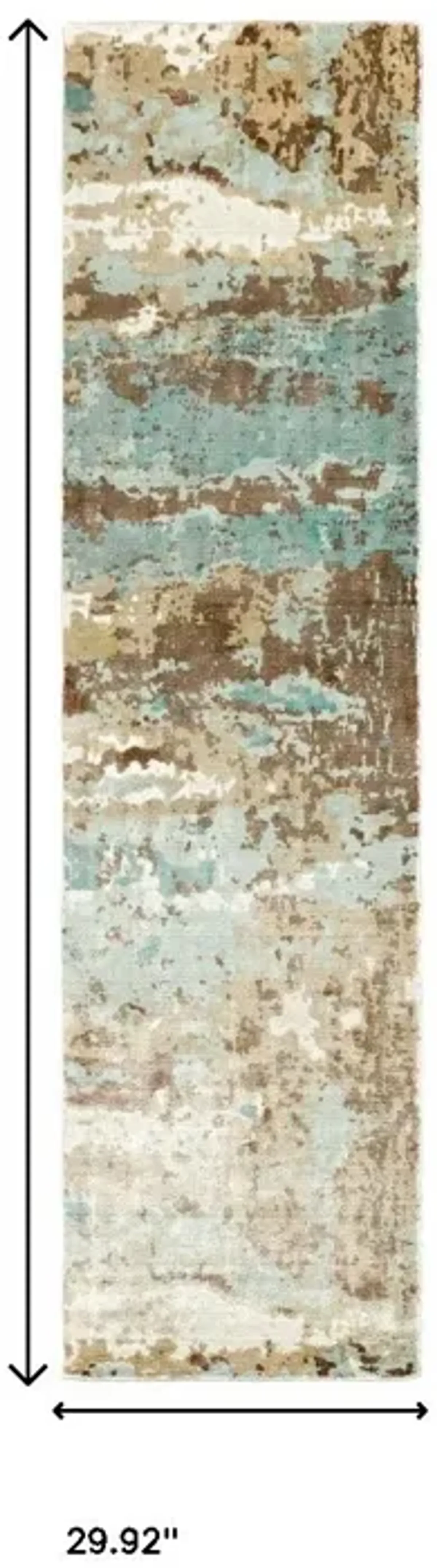 2' x 10' Abstract Hand Loomed Stain Resistant Runner Rug - Blue And Brown