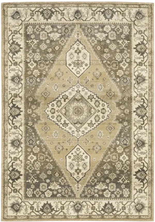 10' x 13' Oriental Power Loom Stain Resistant Area Rug - Beige Gray Tan And Charcoal