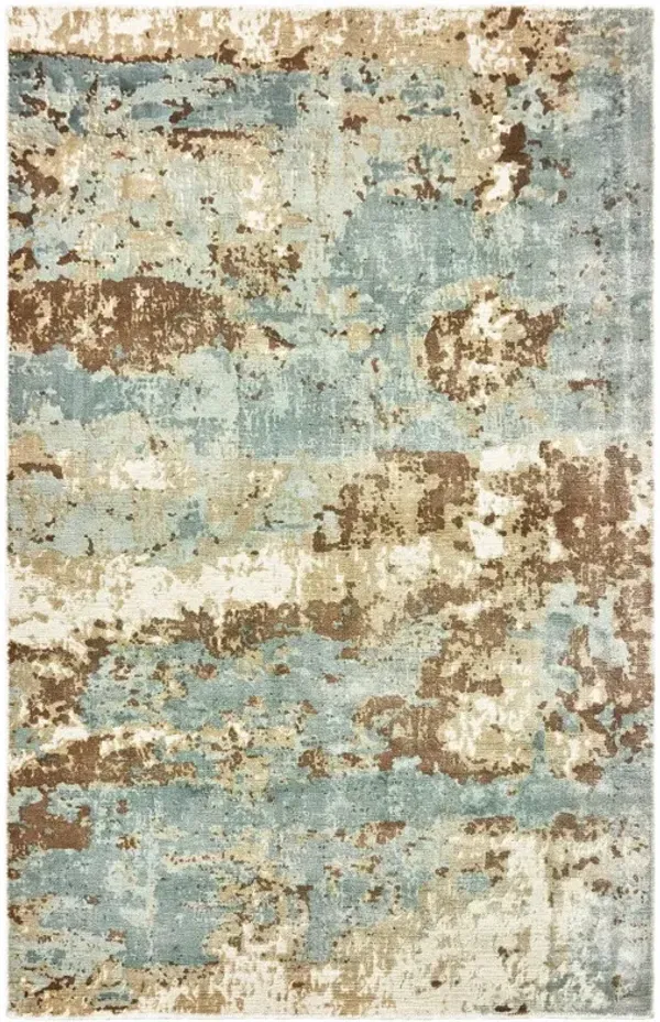 9' x 12' Abstract Hand Loomed Stain Resistant Area Rug - Blue And Brown