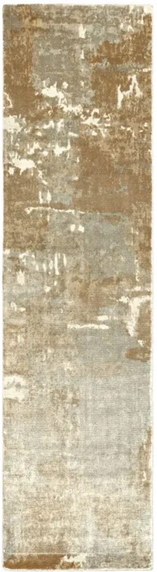 2' x 10' Abstract Hand Loomed Stain Resistant Runner Rug - Gray And Brown