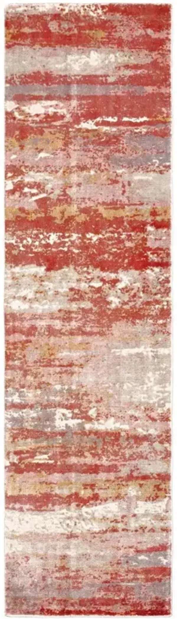 2' x 10' Abstract Hand Loomed Stain Resistant Runner Rug - Pink And Red