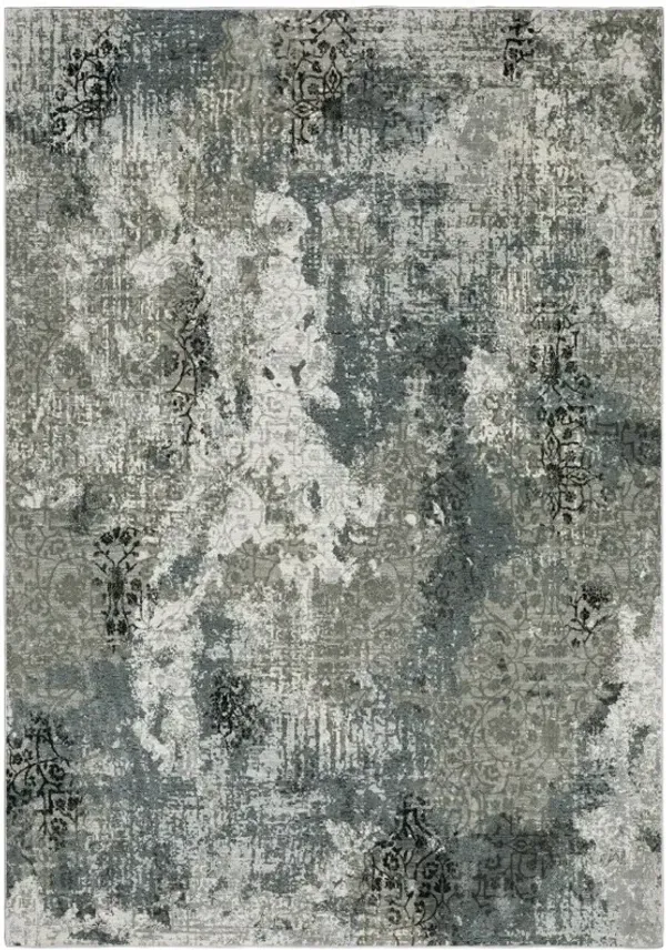 6' x 9' Abstract Power Loom Stain Resistant Area Rug - Ivory Gray Charcoal Blue And Navy