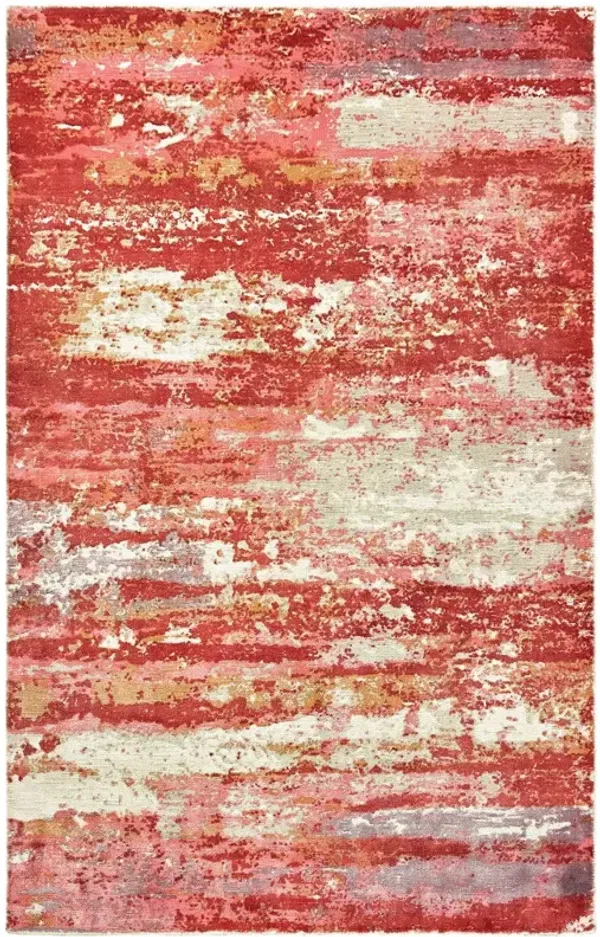 6' x 9' Abstract Hand Loomed Stain Resistant Area Rug - Pink And Red