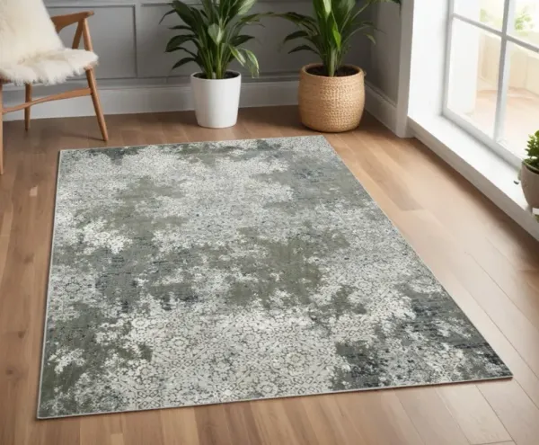 4' x 6' Abstract Power Loom Stain Resistant Area Rug - Ivory Gray Blue And Taupe