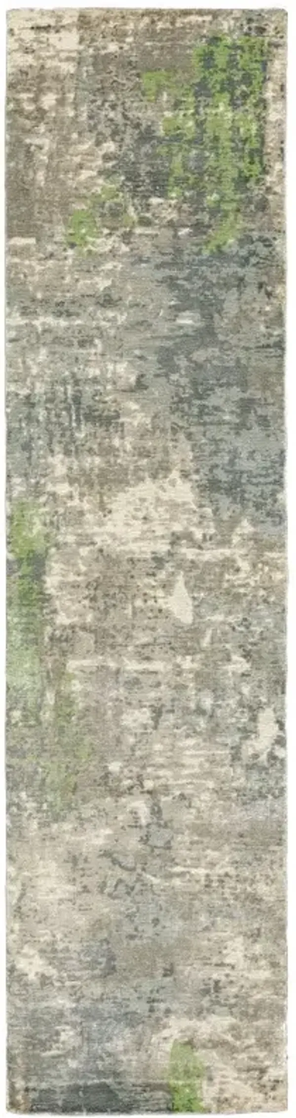 2' x 10' Abstract Hand Loomed Stain Resistant Runner Rug - Blue And Green