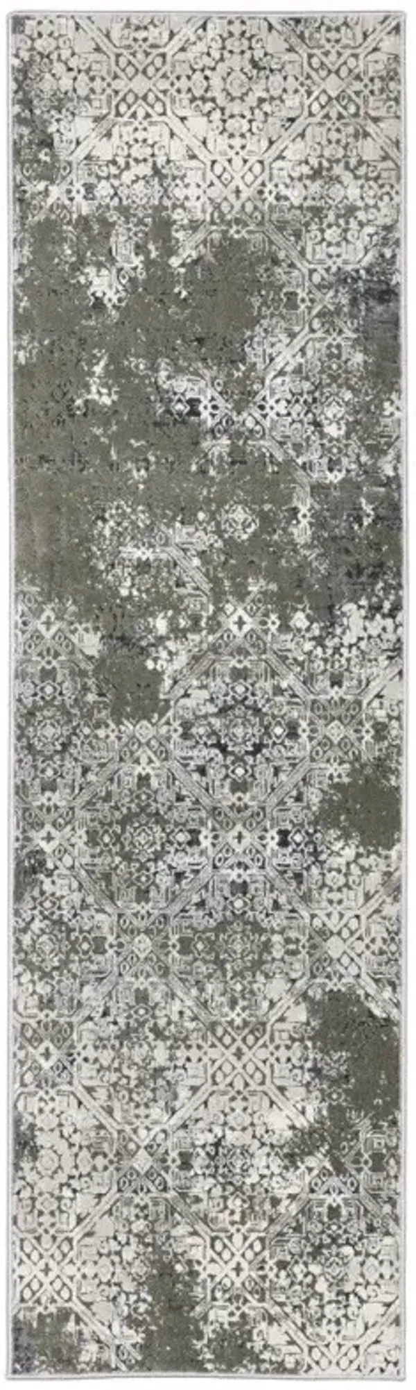 2' x 8' Abstract Power Loom Stain Resistant Runner Rug - Ivory Gray Blue And Taupe