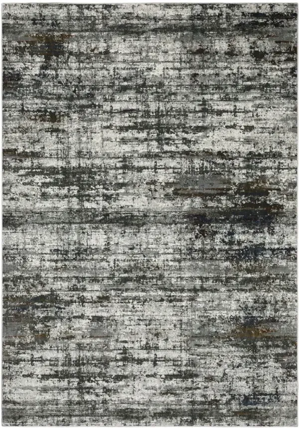 10' x 13' Abstract Power Loom Stain Resistant Area Rug - Ivory Charcoal Gray Blue Rust And Brown