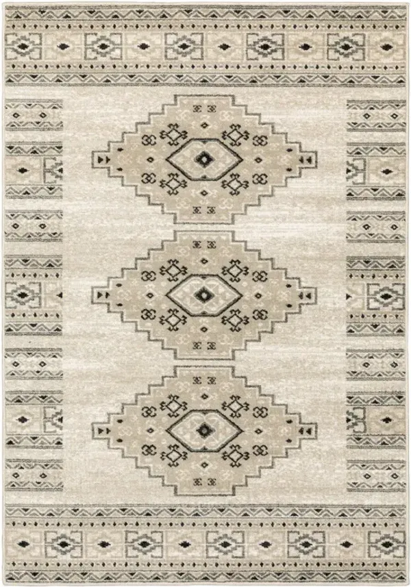 8' x 10' Southwestern Power Loom Stain Resistant Area Rug - Ivory Gray Black And Ivory