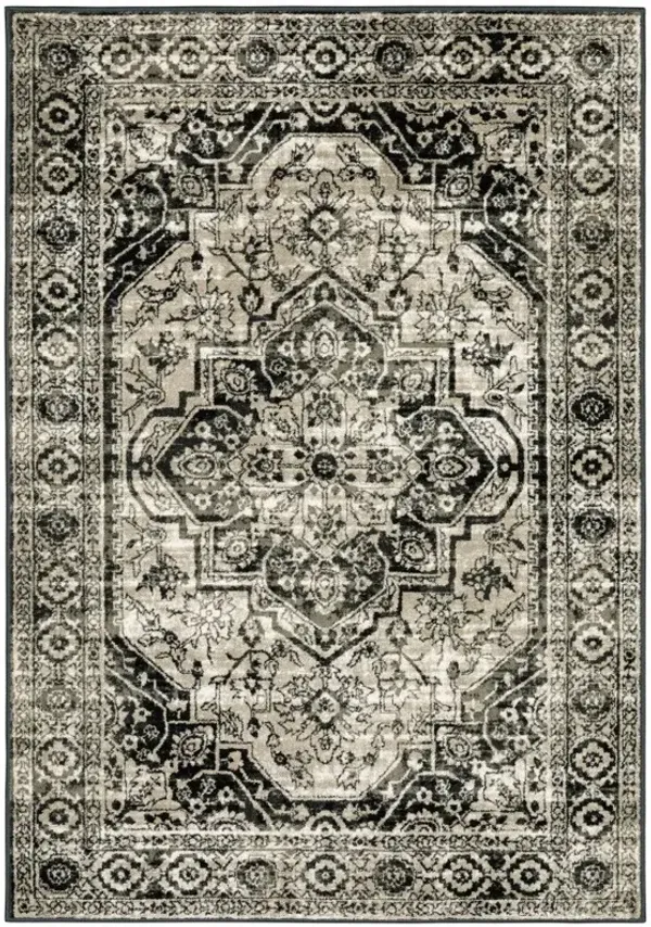 4' x 6' Oriental Power Loom Stain Resistant Area Rug - Black Gray Tan And Ivory