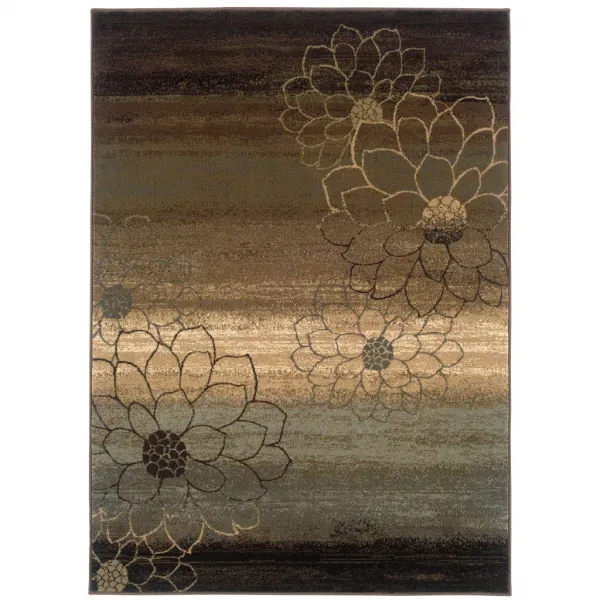 10' x 13' Floral Power Loom Stain Resistant Area Rug - Brown And Beige