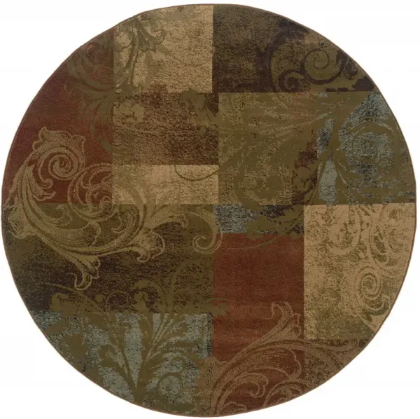 8' Round Geometric Power Loom Stain Resistant Area Rug - Green