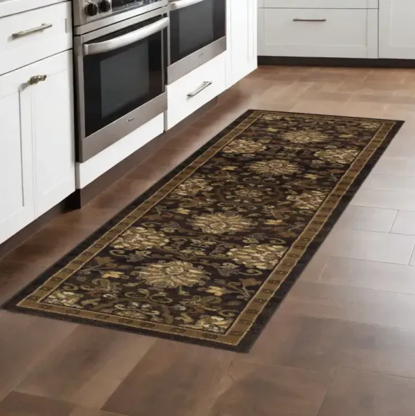 2' x 8' Oriental Power Loom Stain Resistant Runner Rug - Brown Beige Blue And Red