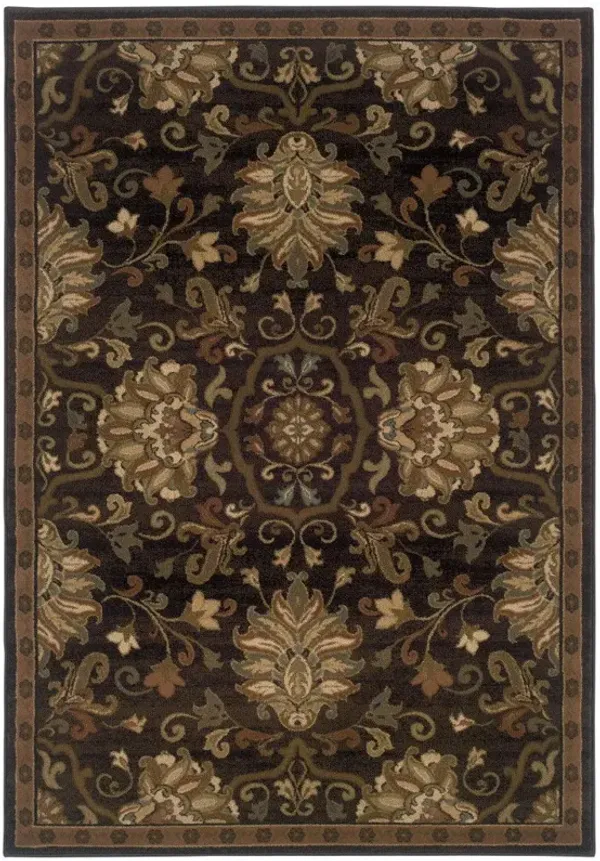 4' x 6' Oriental Power Loom Stain Resistant Area Rug - Brown Beige Blue And Red