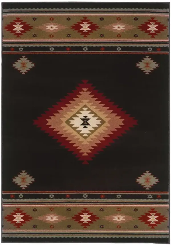 4' x 6' Southwestern Power Loom Stain Resistant Area Rug - Black And Green