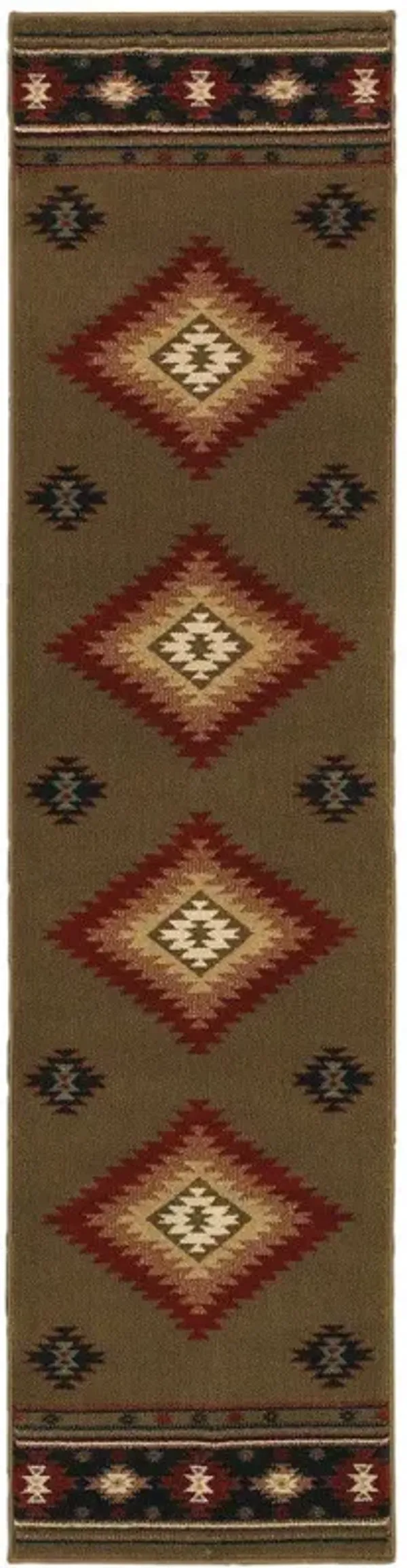 2' x 8' Southwestern Power Loom Stain Resistant Runner Rug - Green