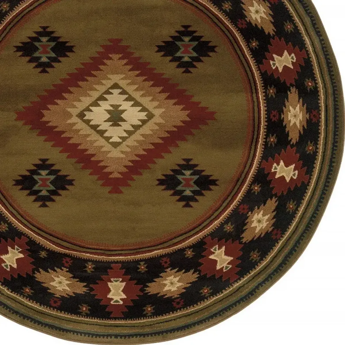 8' Round Southwestern Power Loom Stain Resistant Area Rug - Green