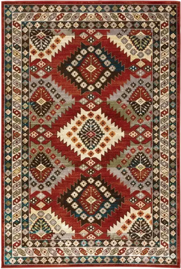 6' x 9' Southwestern Power Loom Stain Resistant Area Rug - Red Deep Teal Ivory Gray And Green