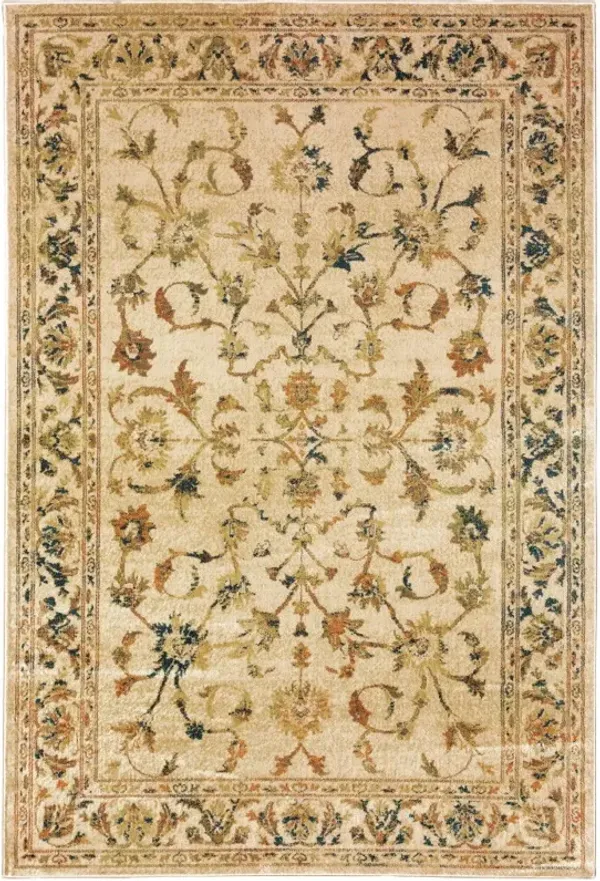 5' x 7' Oriental Power Loom Stain Resistant Area Rug - Beige Gold And Teal
