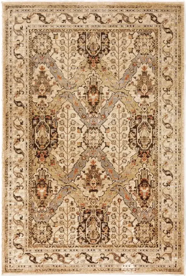4' x 6' Oriental Power Loom Stain Resistant Area Rug - Beige Gray Dolphin Blue Deep Teal Gold And Orange