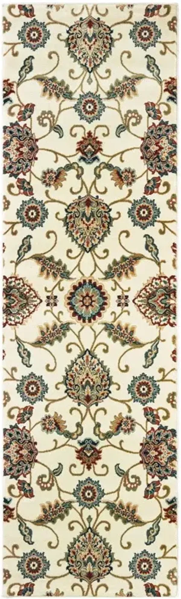 2' x 8' Floral Power Loom Stain Resistant Runner Rug - Ivory