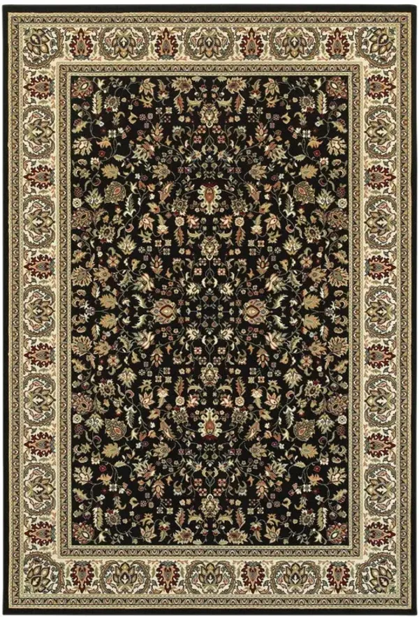 10' x 13' Oriental Power Loom Stain Resistant Area Rug - Black And Ivory