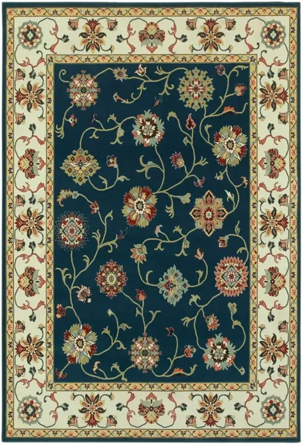 5' x 8' Oriental Power Loom Stain Resistant Area Rug - Navy And Ivory