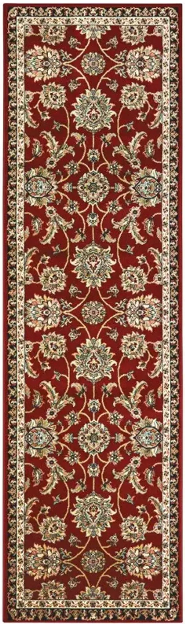 2' x 8' Oriental Power Loom Stain Resistant Runner Rug - Red Black Blue Ivory Green And Salmon
