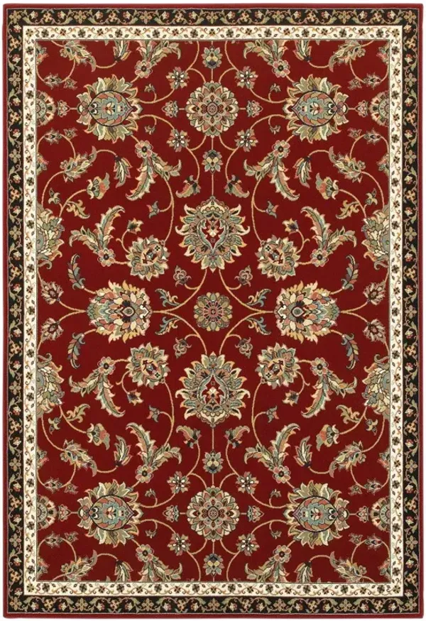 2' x 4' Oriental Power Loom Stain Resistant Area Rug - Red Black Blue Ivory Green And Salmon