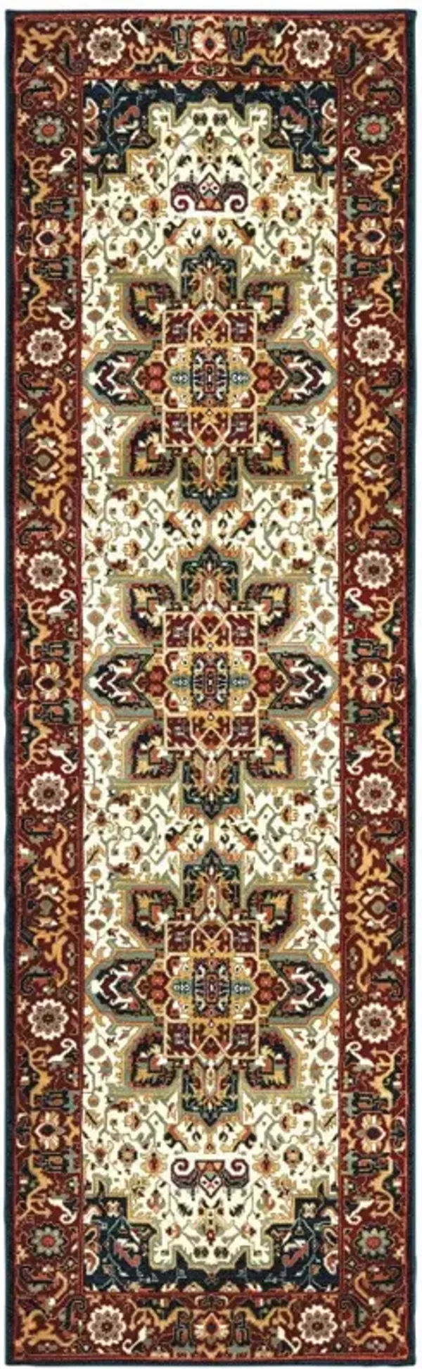 2' x 8' Oriental Power Loom Stain Resistant Runner Rug - Red And Ivory