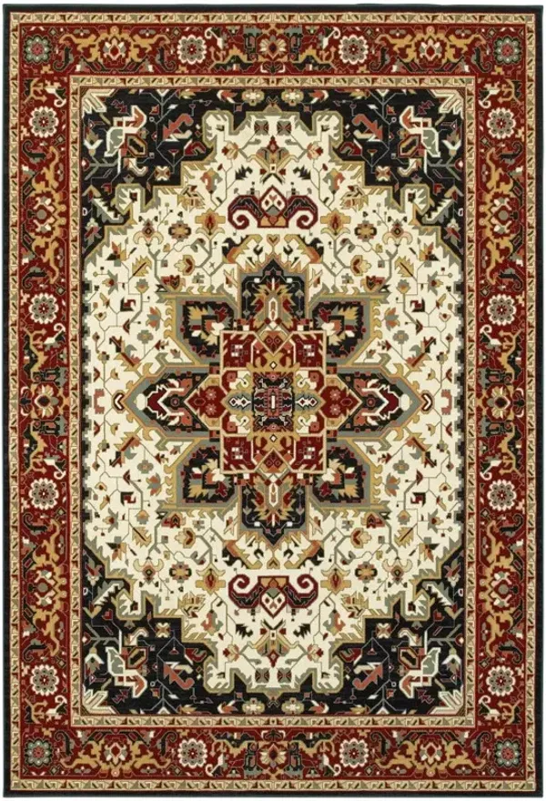 6' x 9' Oriental Power Loom Stain Resistant Area Rug - Red And Ivory