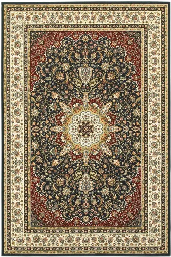 5.3' x 7.6' Oriental Power Loom Stain Resistant Area Rug - Navy And Ivory