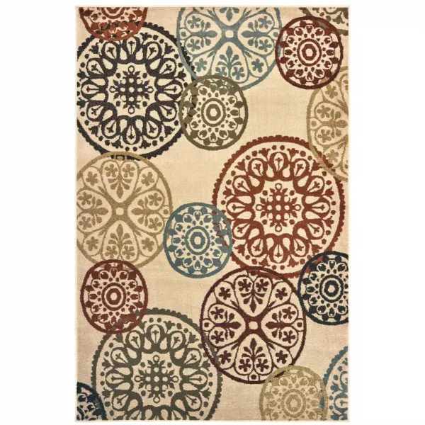 3' x 5' Geometric Power Loom Stain Resistant Area Rug - Beige