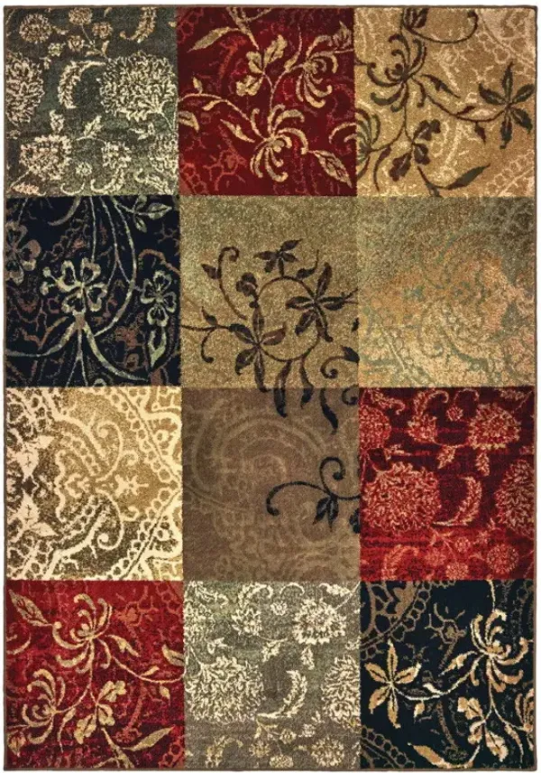 3' x 5' Geometric Power Loom Stain Resistant Area Rug - Beige Deep Red Black And Moss Green