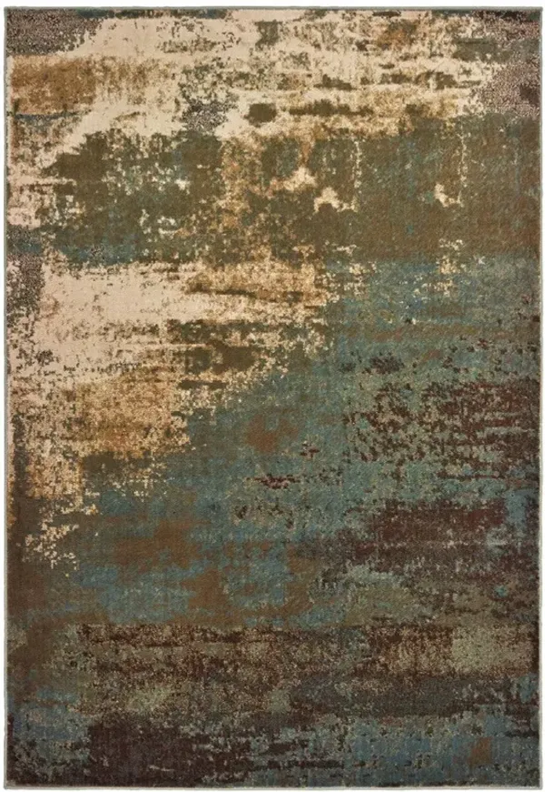 5' x 7' Abstract Power Loom Stain Resistant Area Rug - Teal Blue Brown Green And Beige