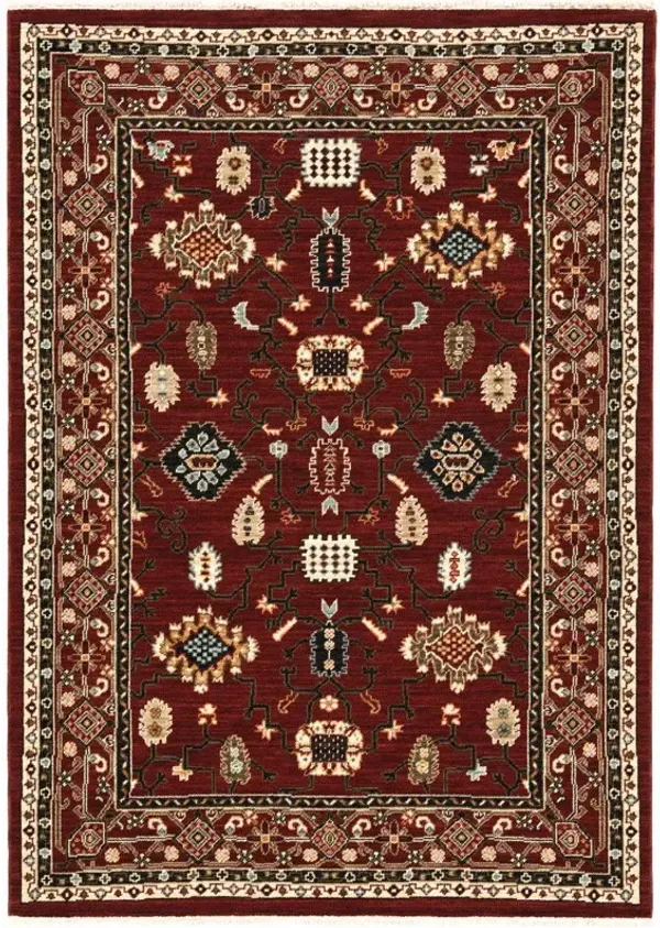 2' x 3' Oriental Power Loom Stain Resistant Area Rug With Fringe - Red Black Ivory And Brown