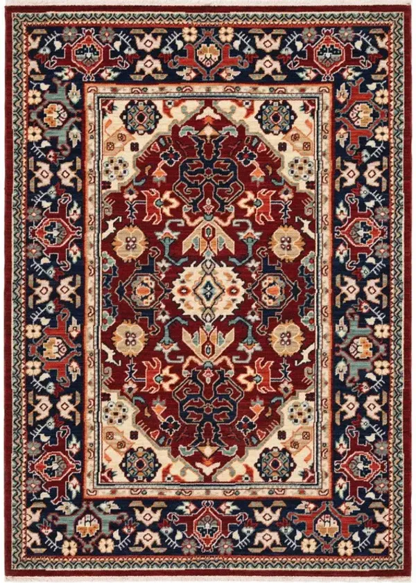 10' x 13' Oriental Power Loom Stain Resistant Area Rug With Fringe - Red Blue Orange And Beige