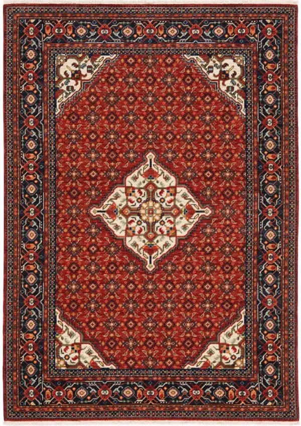 8' x 11' Oriental Power Loom Stain Resistant Area Rug With Fringe - Red Blue Ivory And Orange