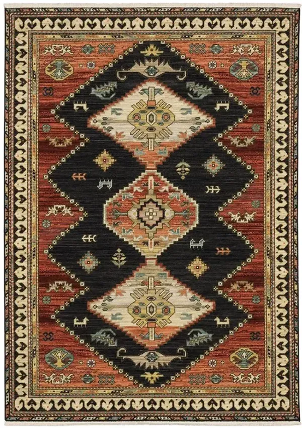 2' x 6' Oriental Power Loom Runner Rug With Fringe - Navy Blue