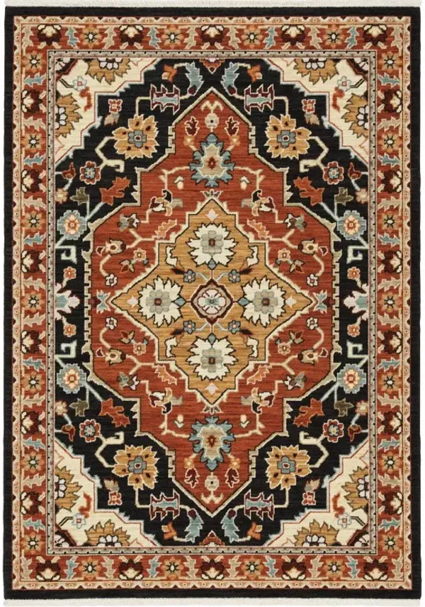 5.3' x 7.7' Oriental Power Loom Area Rug - Red And Black