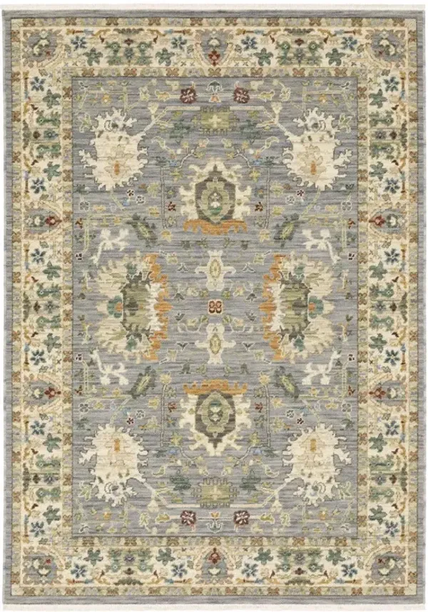 10' x 13' Oriental Power Loom Stain Resistant Area Rug With Fringe - Gray Ivory Orange Teal Green Charcoal Blue And Red