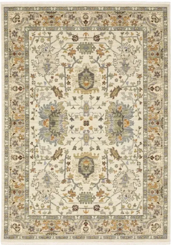 8' x 11' Oriental Power Loom Stain Resistant Area Rug With Fringe - Ivory