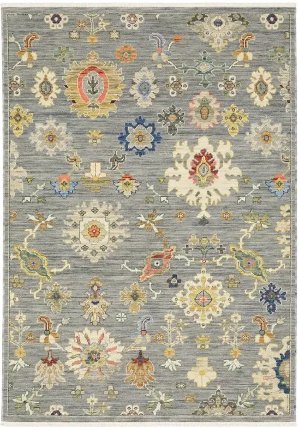 3' x 5' Oriental Power Loom Stain Resistant Area Rug With Fringe - Gray Ivory Gold Salmon Red Blue And Green