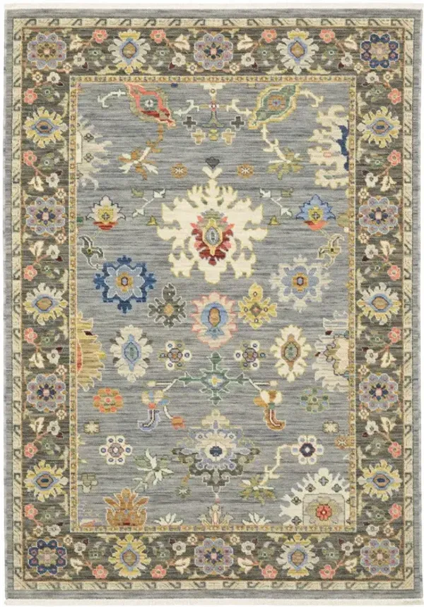 2' x 3' Oriental Power Loom Stain Resistant Area Rug With Fringe - Blue Gray Gold Green Pink Orange Ivory And Red